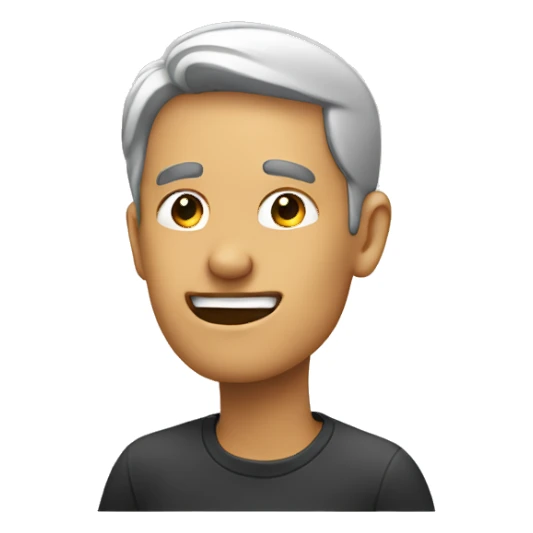 man pointing right at his ear sticker