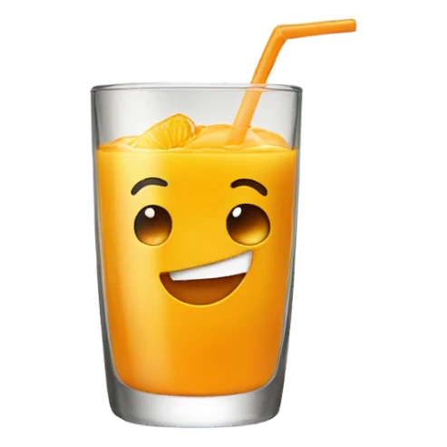 A orange juice with a face sticker