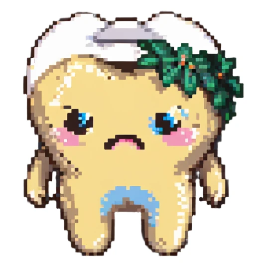 wisdom tooth with a cute face, blind eyes, shy expression sticker