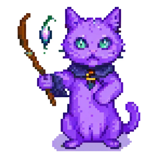 purple cat casting a spell sticker
