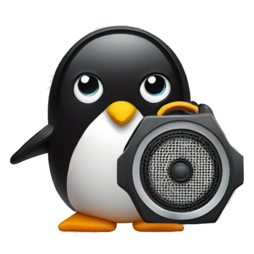 Penguin holding a speaker sticker