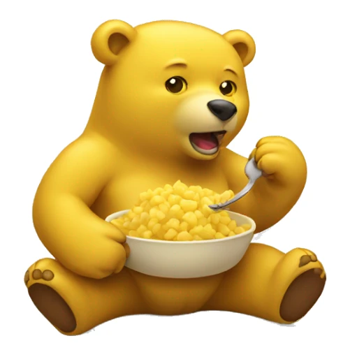 yellow bear eating sticker