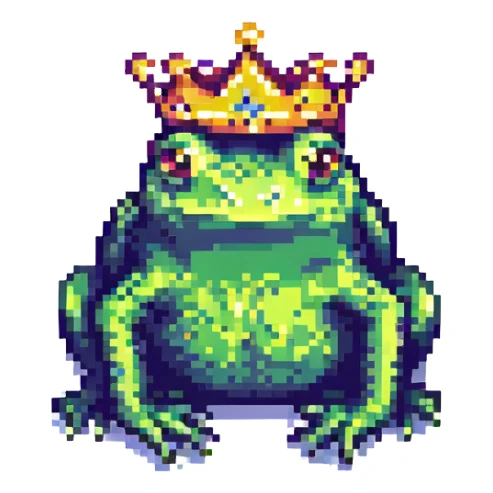 crowned frog pixel art vibrant colors sticker