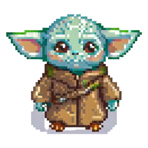 baby yoda, pixel art style sticker