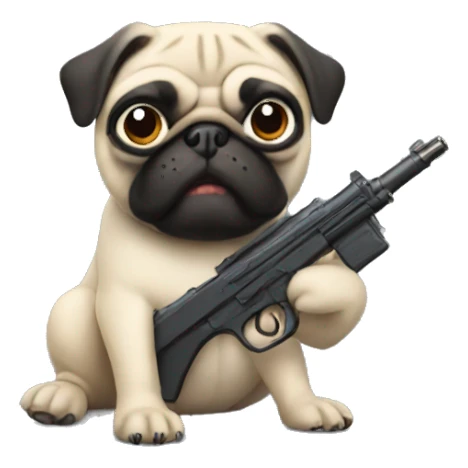 Pug holding a gun sticker