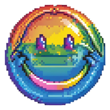 planet with rainbow gradient surface and a big happy smile sticker