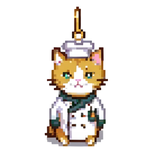 chef cat with a gold earring, pixel art style sticker