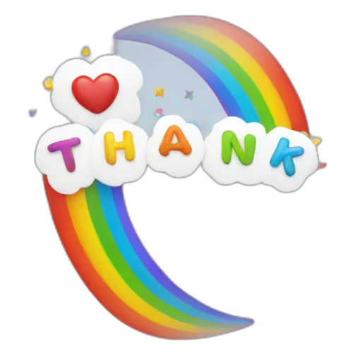 thank you words with rainbow sticker