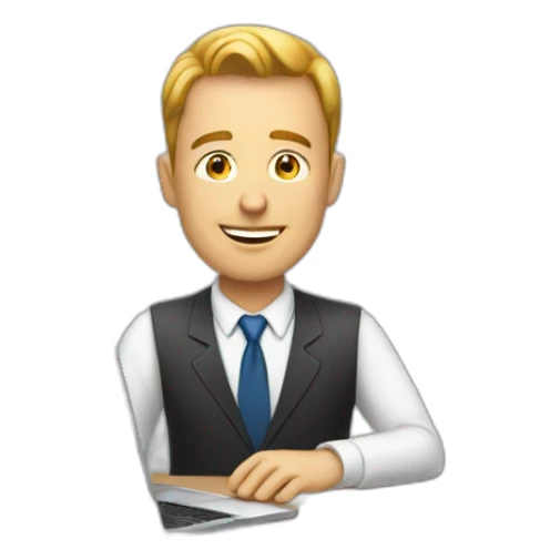 white man smart man using laptop on the desk sticker