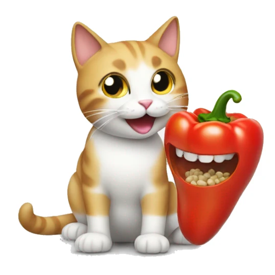Cat happily eating a pepper sticker