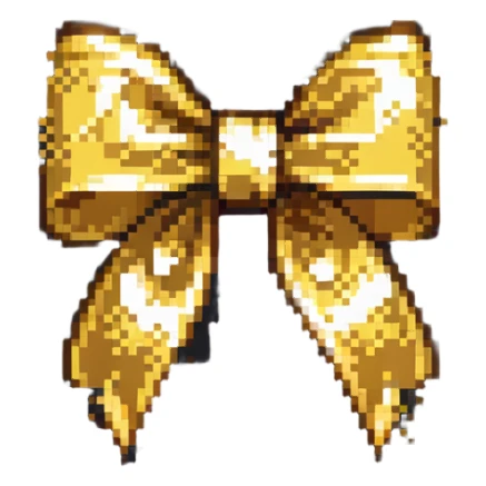 golden bow with shiny highlights pixel art sticker