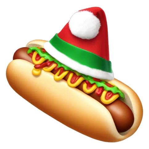 Hot dog with Christmas hat sticker