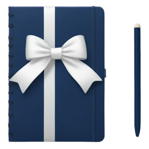 Navy blue notebook with a white bow on it sticker