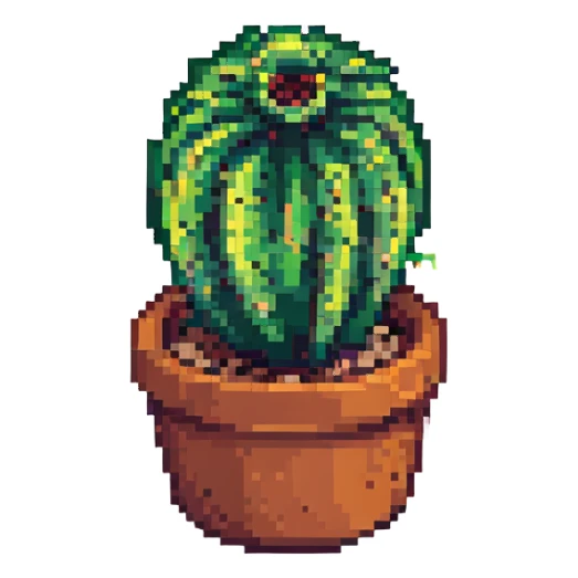 a green cactus in a pot, pixel art style sticker