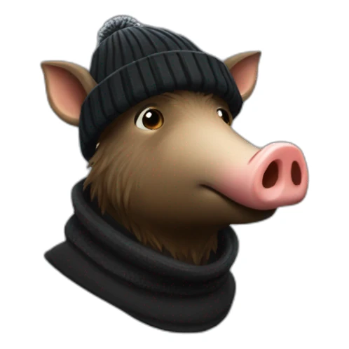 Full face doomer boar with stubble in a black winter hat sticker