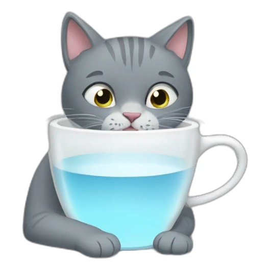 Grey Cat drinking water from a cup sticker