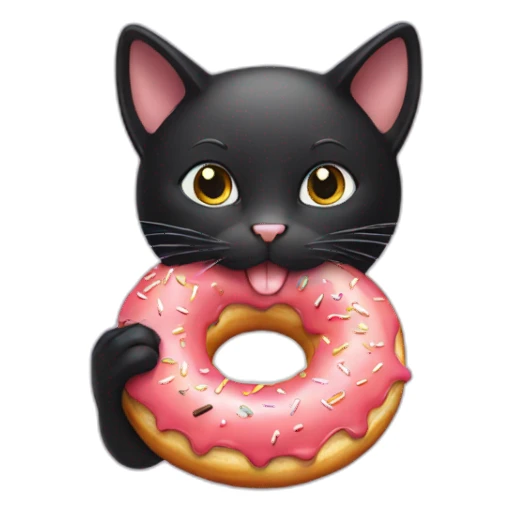black cat eating a donut sticker