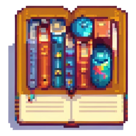 a single book with a bookmark, pixel art style sticker
