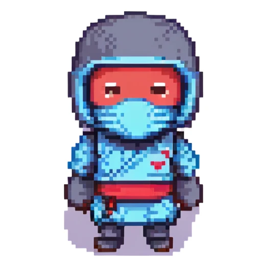 pixel art ninja, mask on, heart eyes, cute expression sticker