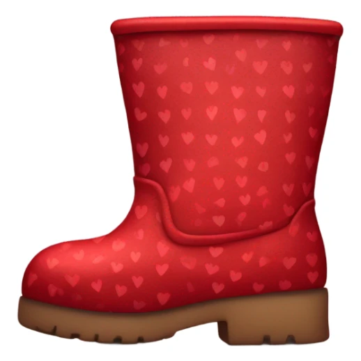 A red boot with hearts on the side sticker