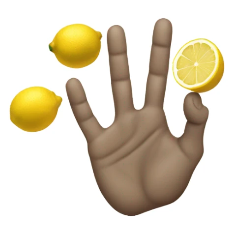 a hand (with 5 fingers) squeezing a lemon sticker