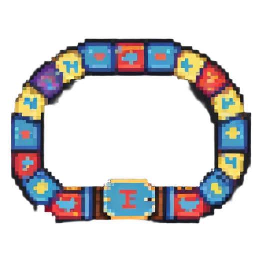 A pixel art championship belt with coding symbols for hackathon winner sticker