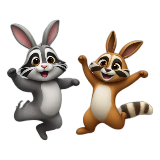 bunny and raccoon dancing sticker