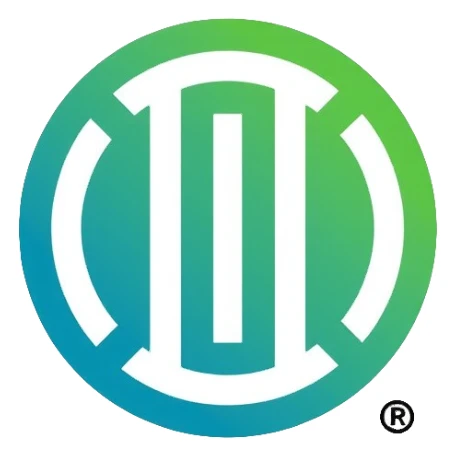Minimalist circular logo with a barcode transitioning into a globe, representing ethical consumerism and sustainable supply chain. Green and blue gradient colors, modern and professional design. sticker