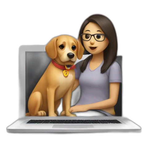 Dog and human on computer on a coach sticker