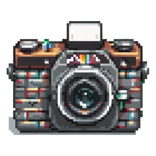 black old school photo camera with flash sticker