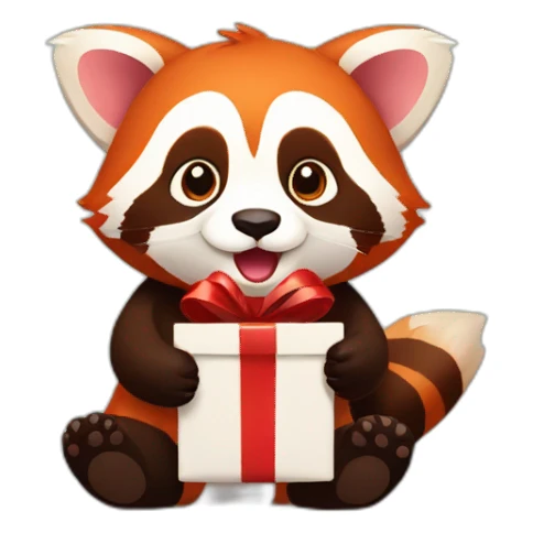 red panda holds a gift sticker
