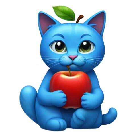 A blue cat with an Apple  sticker