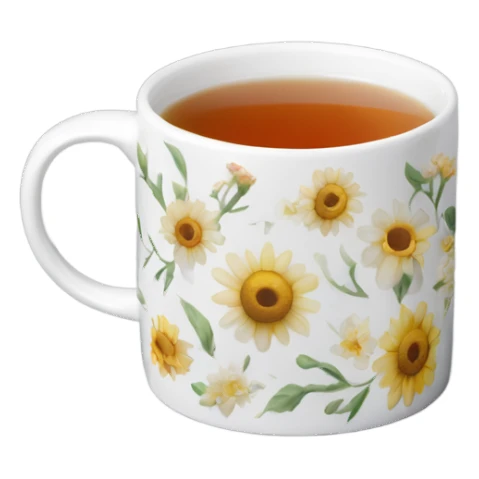 Aesthetic white with flowers ceramic mug with tea sticker