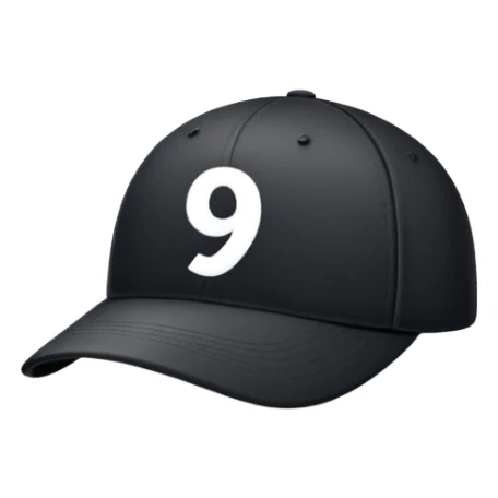 black cap with number “9” sticker