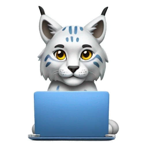 A blue lynx with a laptop sticker