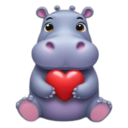 hippo holding a heart sticker