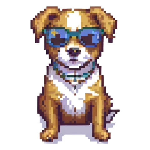 pixel art dog, sunglasses, retro vibe sticker