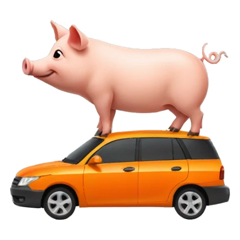 Pig driving orange mpv car sticker