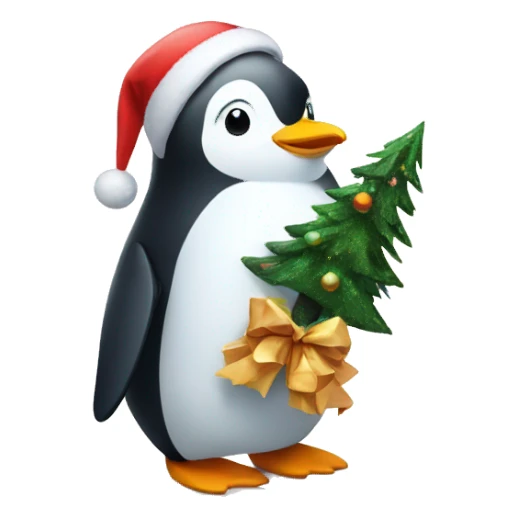 Penguin holding a christmas tree sticker