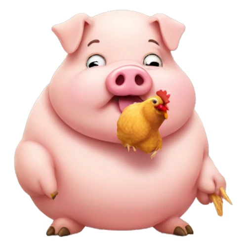 Fat pig eating a chicken  sticker