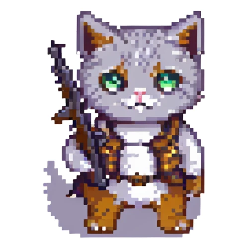 pixel art cat with a gun sticker