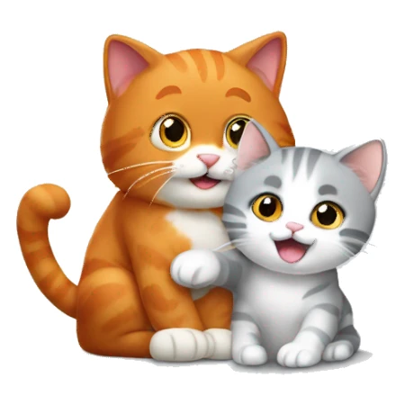 A big red cat playing with a small white-gray kitty sticker