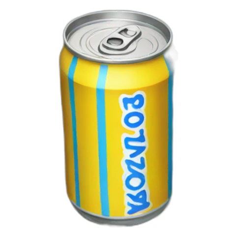 Yellow soda can with blue stripe sticker