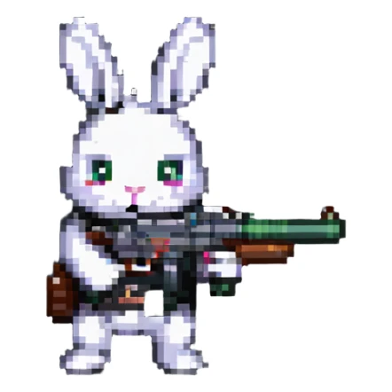 A pixel art rabbit shooting with a gun sticker