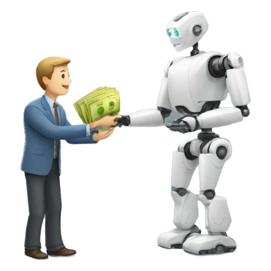 man giving money to robot sticker
