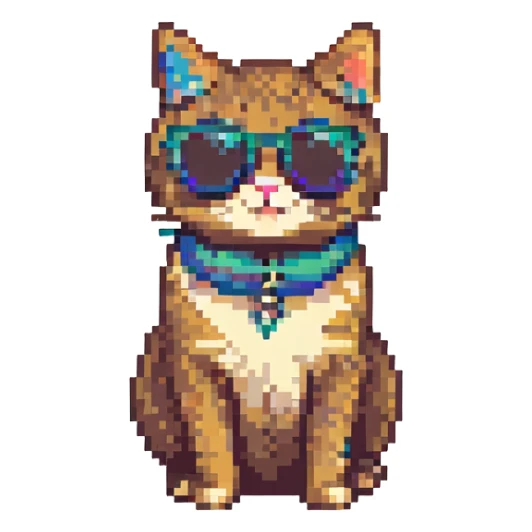cat with round sunglasses pixel art style sticker