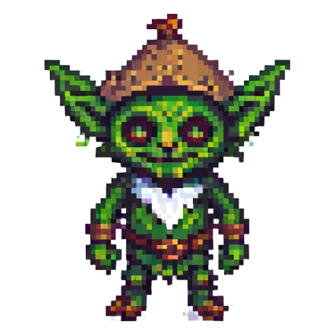 Dart Goblin from Clash Royale, pixel art style sticker