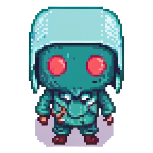 squid game guard with square mask, pixel art style sticker