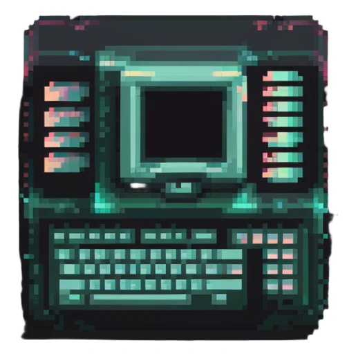 32x32 cyberpunk document file icon with digital glitch effect, retro computer style sticker