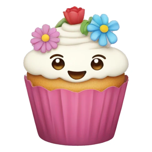 Happy cupcake with flowers on top  sticker